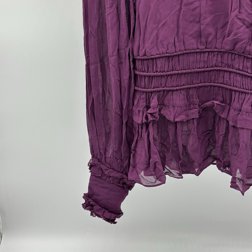 Farm Rio Size XXS Purple Smocked Long Sleeve Mock Neck Ruffled Peplum Top NWOT - Picture 4 of 13